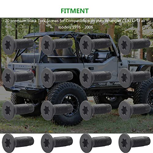 ELONN Windshield Door Tailgate Hinge Torx Screws Bolts for Jeep Wrangler CJ YJ LJ TJ 1976-2006，Replacement for Doors, Windshield,Roll Bar,Tailgate and Soft-Top Torx (Pack of 20) - Image 4