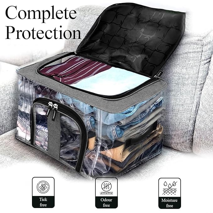 BluBasket Transparent Wardrobe Bag Underbed Moisture Proof Cloth Storage Organizer for Clothes Saree Bags with Zippered Closure Handle Storage Bag for Lehenga Blankets Bedsheets Toys 1 - Image 5