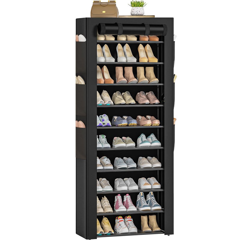 OYREL Large Shoe Rack Black 6 Side Pockets 236 Wide x 114 Deep x 689 Tall 3641 Pairs of Shoes