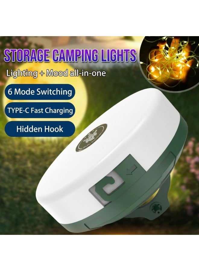 Outdoor LED Camping Light, Waterproof Tent Lamp, USB Rechargeable Multicolor String Lights with Tape Measure Storage for Atmosphere - Image 2