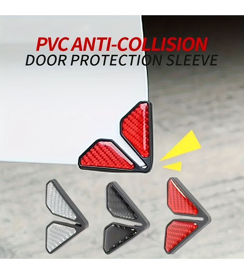 2pcs Silvery Car Door Corner Bumper Universal Soft Plastic Protector Carbon Fiber Modified Cover - Image 1