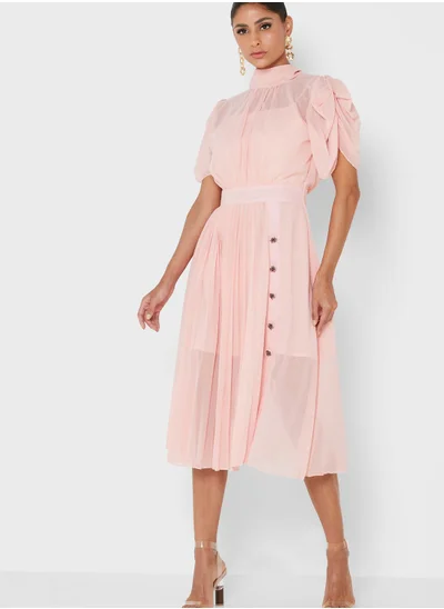 ELLA Pleated Tie-Up Dress