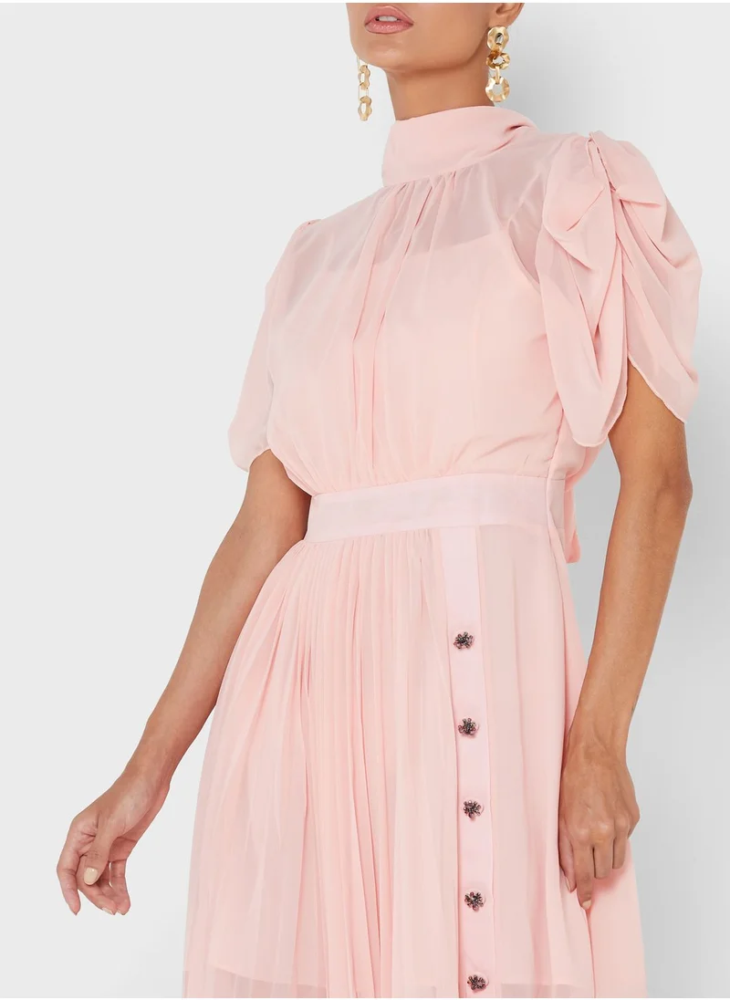 ELLA Pleated Tie-Up Dress