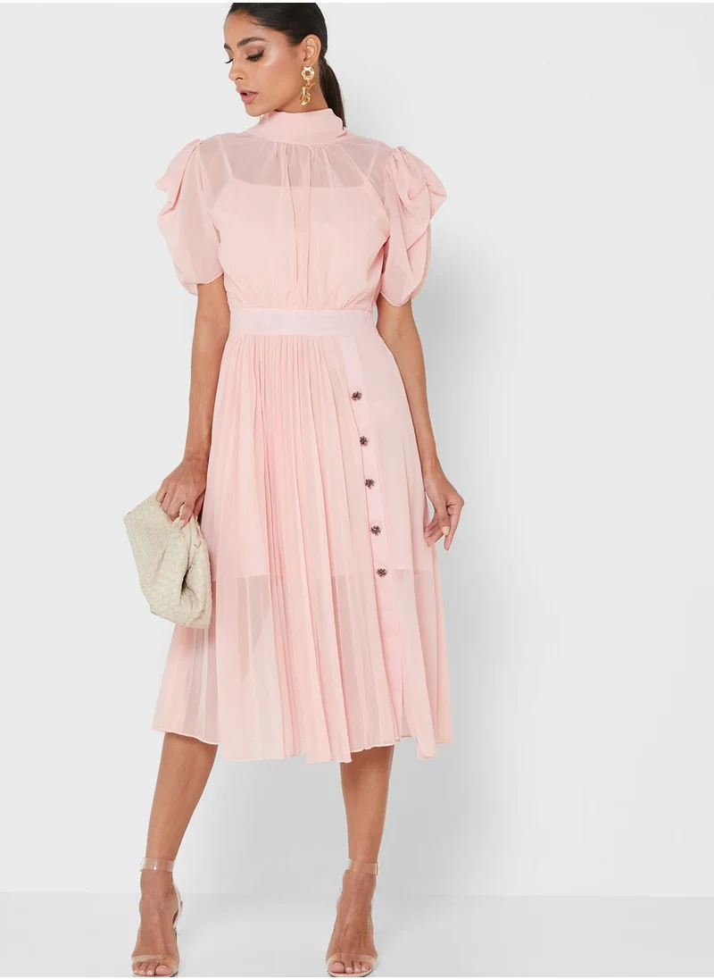 ELLA Pleated Tie-Up Dress