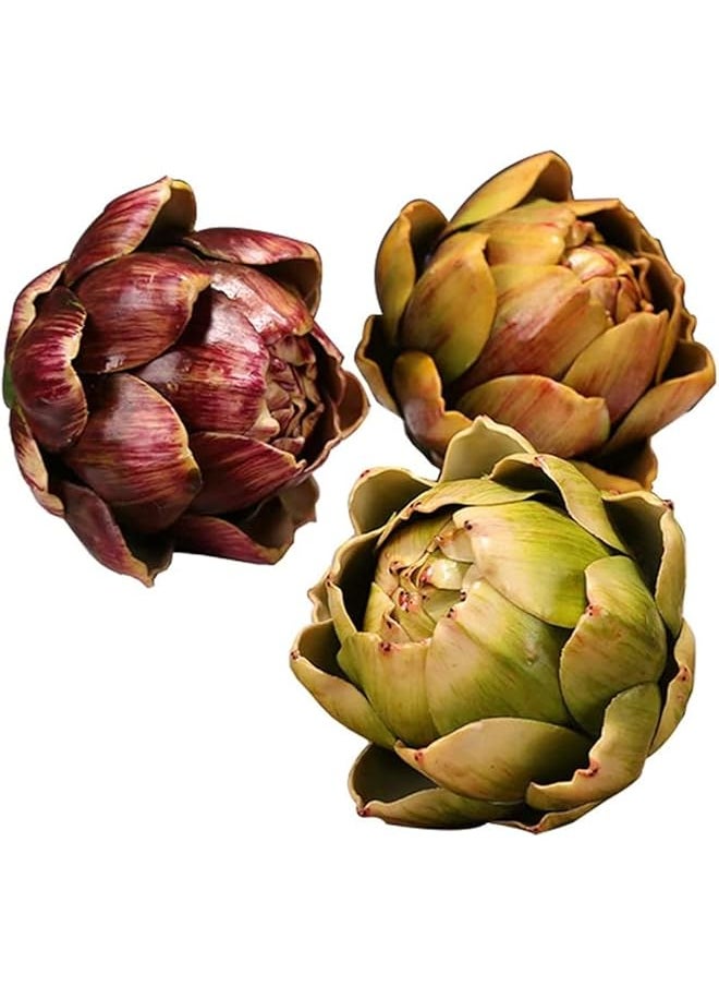 erorex 3 Pcs Artificial Artichoke Plastic Artichoke Fake Fruit Vegetables Wedding Party Home Kitchen Cabinet Decoration Craft Red Green Yellow  - Image 1