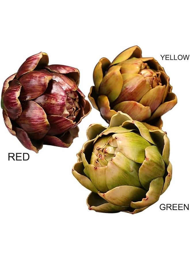 erorex 3 Pcs Artificial Artichoke Plastic Artichoke Fake Fruit Vegetables Wedding Party Home Kitchen Cabinet Decoration Craft Red Green Yellow  - Image 4