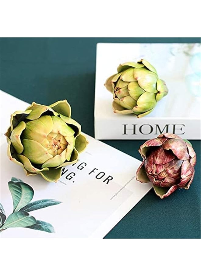 erorex 3 Pcs Artificial Artichoke Plastic Artichoke Fake Fruit Vegetables Wedding Party Home Kitchen Cabinet Decoration Craft Red Green Yellow  - Image 2