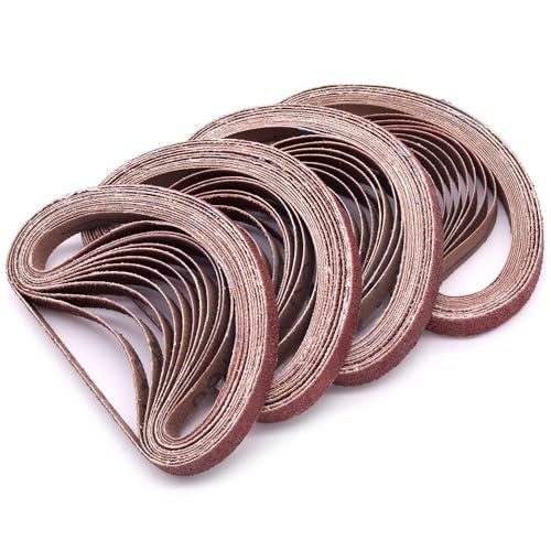 SHUTTLE GENIUS 3/8 x 13 Inch Sanding Belts, 8 Each of 40,60,80,120,180,240 Grits Aluminum Oxide Sander Belts for Air Belt Sander, 48 Pack - Image 1