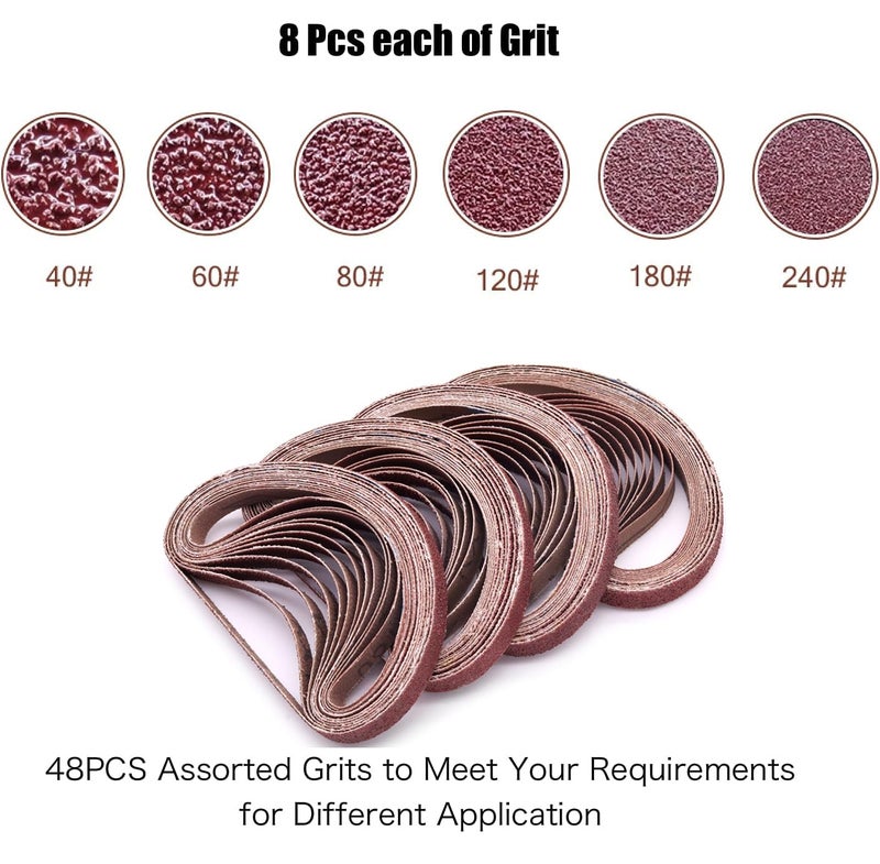 SHUTTLE GENIUS 3/8 x 13 Inch Sanding Belts, 8 Each of 40,60,80,120,180,240 Grits Aluminum Oxide Sander Belts for Air Belt Sander, 48 Pack - Image 2