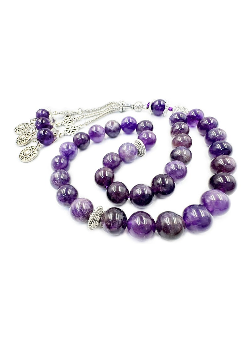 Rscy 33 Beads Amethyst Tasbih, Natural Stone Islamic Prayer Misbaha Rosary, 10mm Beads, Spiritual Meditation and Healing - Image 1