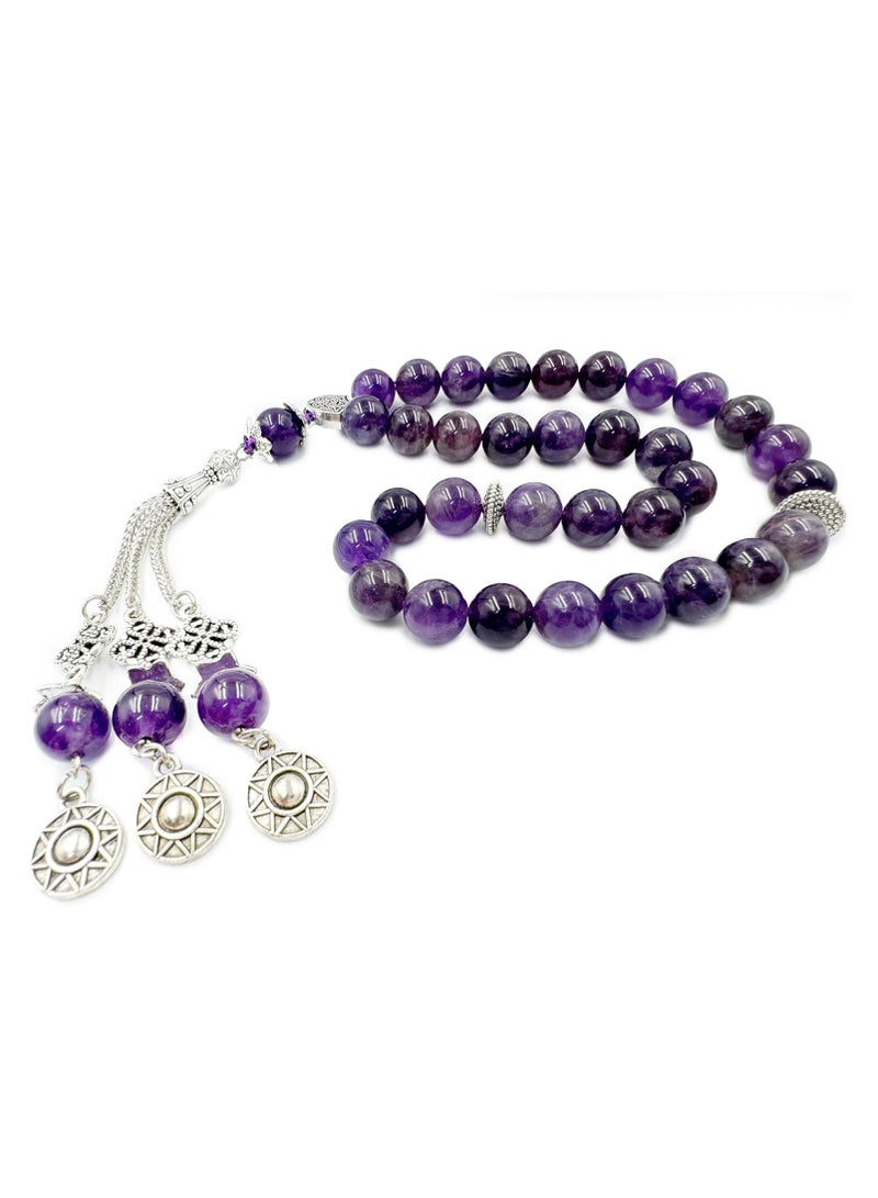 Rscy 33 Beads Amethyst Tasbih, Natural Stone Islamic Prayer Misbaha Rosary, 10mm Beads, Spiritual Meditation and Healing - Image 2