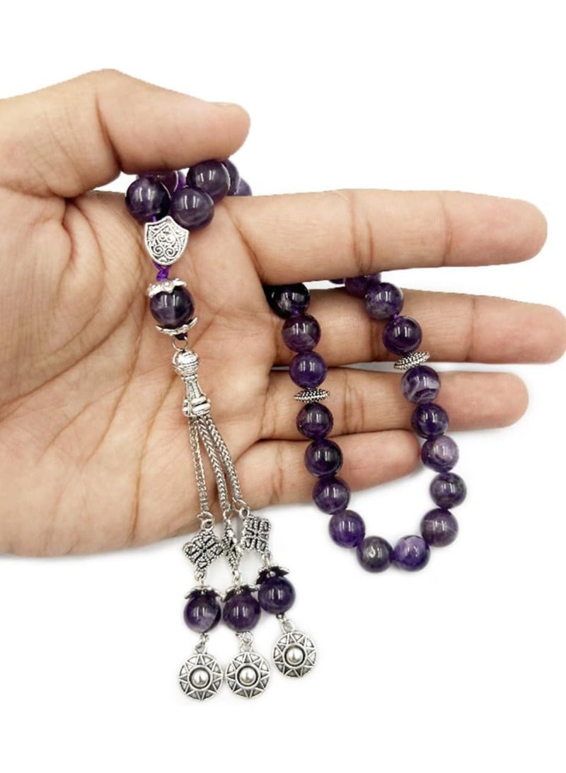 Rscy 33 Beads Amethyst Tasbih, Natural Stone Islamic Prayer Misbaha Rosary, 10mm Beads, Spiritual Meditation and Healing - Image 3