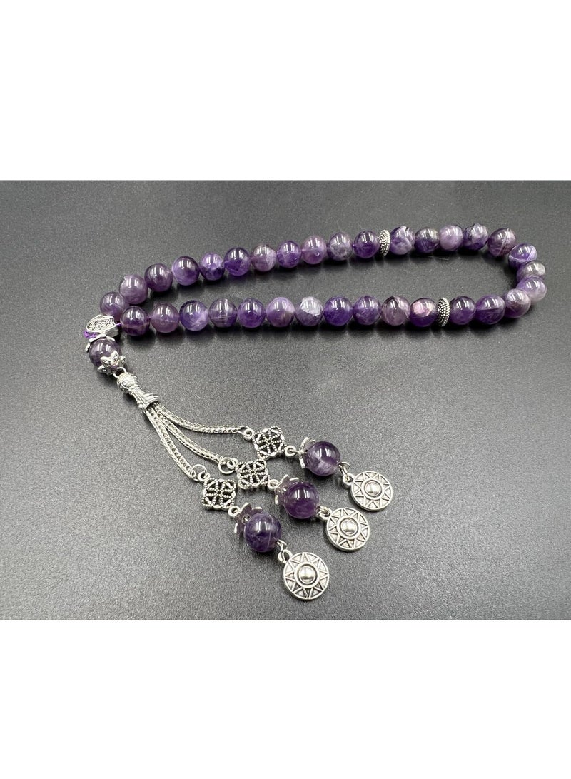 Rscy 33 Beads Amethyst Tasbih, Natural Stone Islamic Prayer Misbaha Rosary, 10mm Beads, Spiritual Meditation and Healing - Image 5