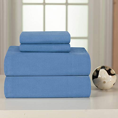 Pointehaven Heavy Weight Flannel Sheet Set, Twin XL, Blue - Warm & Cozy - 100% Cotton Flannel Pre-Shrunk -170 GSM -Deep Pockets -Easy Fit Elastic All Around-Comfy Double Brushed - Image 3