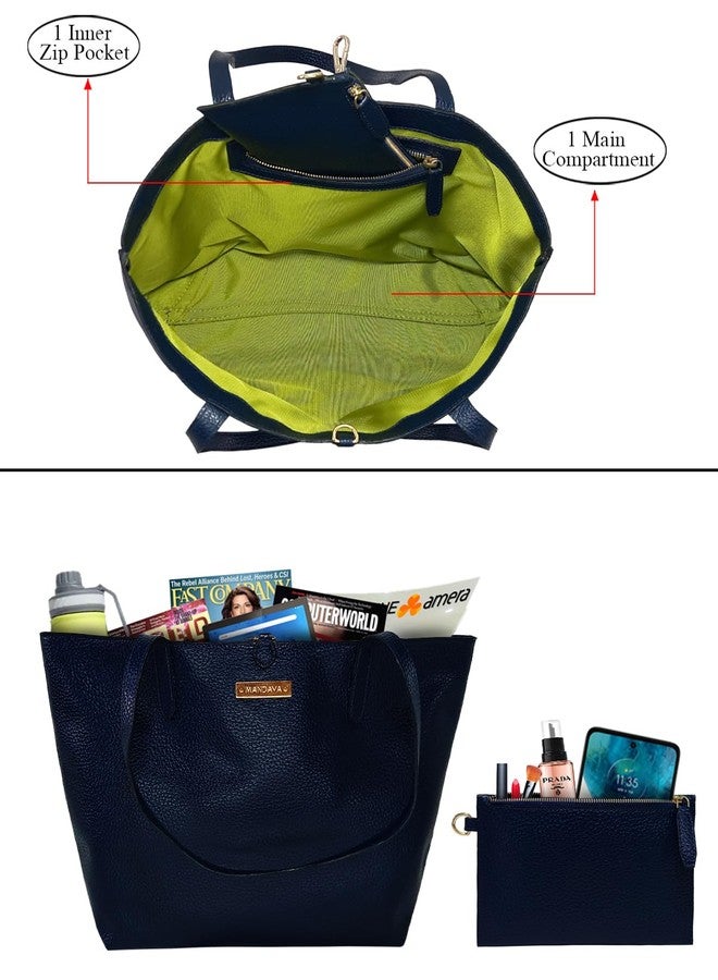 MANDAVA Women's/Ladies Top Handle PU Leather Tote Bag, Handbag with Detachable Cosmetic Pouch (Midnight Blue) - Image 3