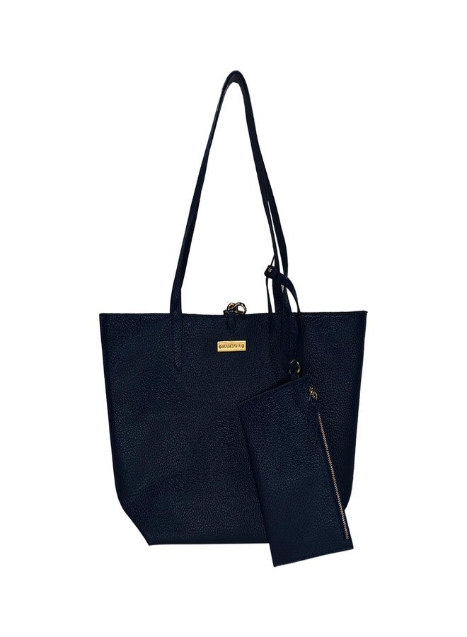 MANDAVA Women's/Ladies Top Handle PU Leather Tote Bag, Handbag with Detachable Cosmetic Pouch (Midnight Blue) - Image 1