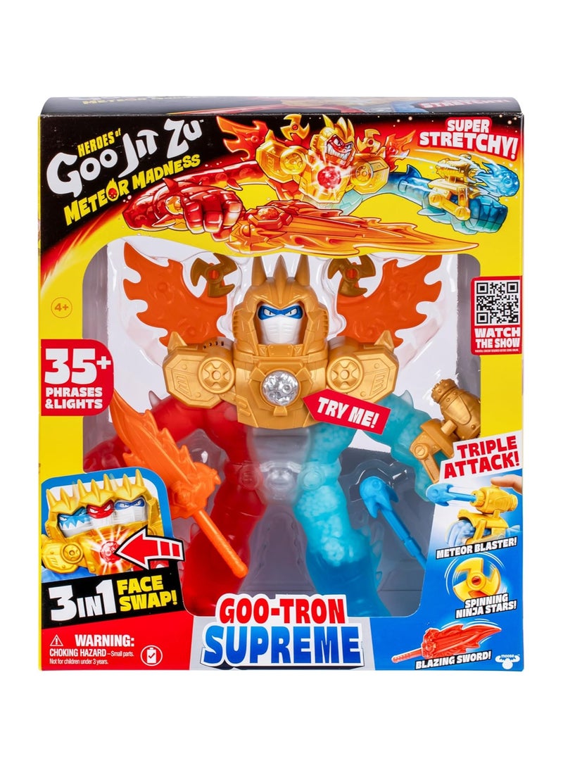 GOO JIT ZU Heroes of Goo Jit Zu S13 Meteor Madness Goo‑Tron Supreme – Mr Fantastic | 3-in-1 Stretchy Super Hero with Lights, Sounds & Triple Goo Fillings | Interactive Sensory Toy for Kids - Image 1