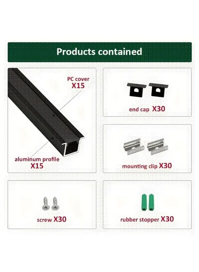 3.3ft 1m LED Channel Concealed 10X10mm With Flash LED Diffusion Channel For Strip Lights U Shaped Black Aluminum Profile With Black Cover - Image 2