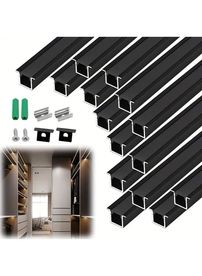3.3ft 1m LED Channel Concealed 10X10mm With Flash LED Diffusion Channel For Strip Lights U Shaped Black Aluminum Profile With Black Cover - Image 1