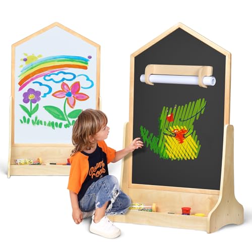 KRAND House Design DoubleSided Magnetic Drawing Board wDetachable Roller and BiStorage Frame Holder for Kids Extra Large Art Easel for Toddlers Boys and Girls Gift Wall Mountable - Image 1