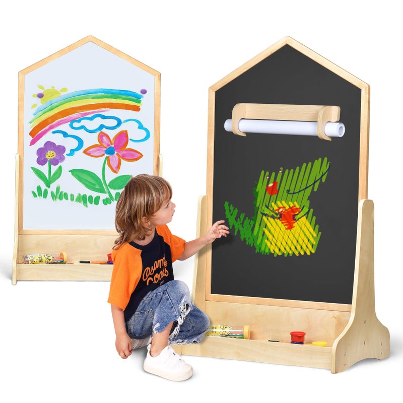 KRAND House Design DoubleSided Magnetic Drawing Board wDetachable Roller and BiStorage Frame Holder for Kids Extra Large Art Easel for Toddlers Boys and Girls Gift Wall Mountable - Image 2