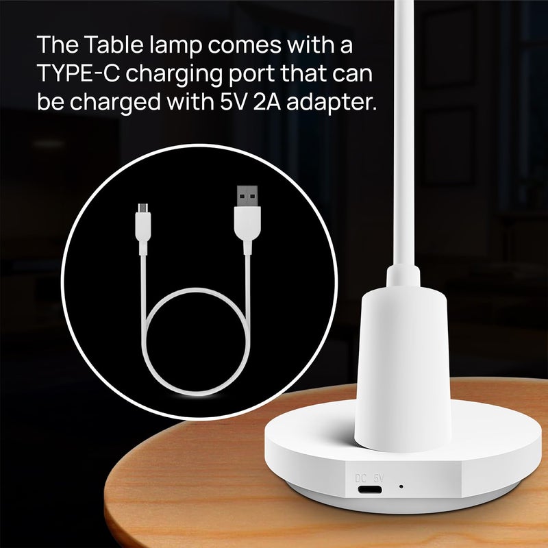 Wipro 8W Rechargable LED Table Lamp TL1 3 in 1 Color Changing Cool DayNeutralWarm White 3 Step dimming Portable Desk Lamp Touch Control Premium Study lamp USB C ChargingPack of 1 - Image 4