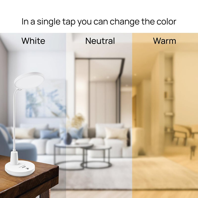 Wipro 8W Rechargable LED Table Lamp TL1 3 in 1 Color Changing Cool DayNeutralWarm White 3 Step dimming Portable Desk Lamp Touch Control Premium Study lamp USB C ChargingPack of 1 - Image 5
