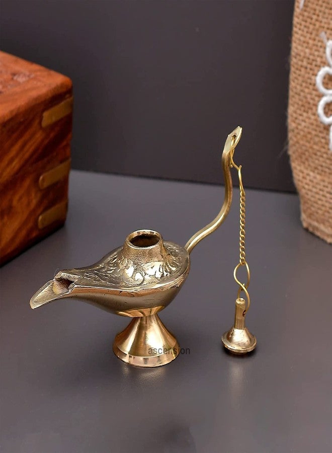 أسينشين مصباح علاء الدين المصنوع يدويًا من النحاس الأصفر، قطعة ديكور منزلية رائعة (ذهبي) (10 × 6.5 سم) - Image 2