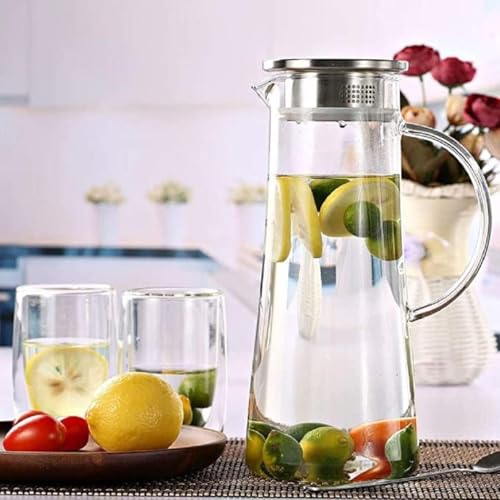 NeWine Premium 1.30 Liter Glass Water Jug with Airtight Lid & Handle | 1300ML Transparent Beverage Carafe for Home Office Etc | Pitcher for Serve Juice Milk Beverage Chaas Cocktail (Borosilicate 1.3L) - Image 1
