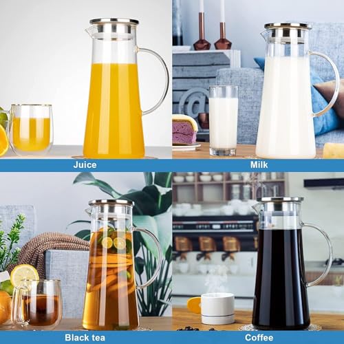 NeWine Premium 1.30 Liter Glass Water Jug with Airtight Lid & Handle | 1300ML Transparent Beverage Carafe for Home Office Etc | Pitcher for Serve Juice Milk Beverage Chaas Cocktail (Borosilicate 1.3L) - Image 3