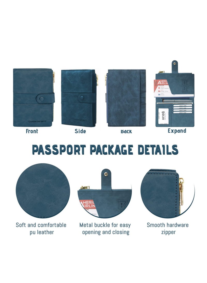 RFID Blocking Passport Holder & Travel Wallet - PU Leather Bi-Fold Case for Passport & Credit Cards with Zipper, Large Capacity Travel Purse  - Image 5