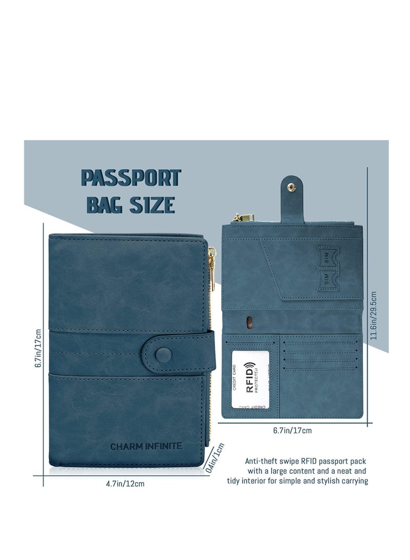 RFID Blocking Passport Holder & Travel Wallet - PU Leather Bi-Fold Case for Passport & Credit Cards with Zipper, Large Capacity Travel Purse  - Image 2