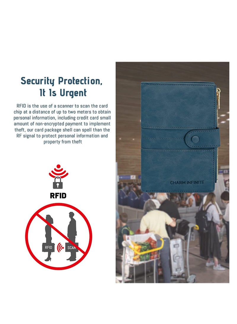 RFID Blocking Passport Holder & Travel Wallet - PU Leather Bi-Fold Case for Passport & Credit Cards with Zipper, Large Capacity Travel Purse  - Image 4
