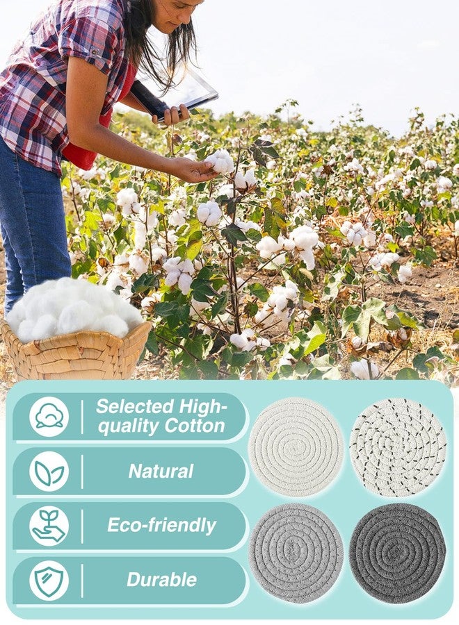 ANPHSIN Handmade Woven Drink Coasters, 8 Pcs Boho Absorbent Coasters for Home Decor, Cotton for Farmhouse Table Kinds of Cups New House Gift(4.3in, Grey/White) - Image 2