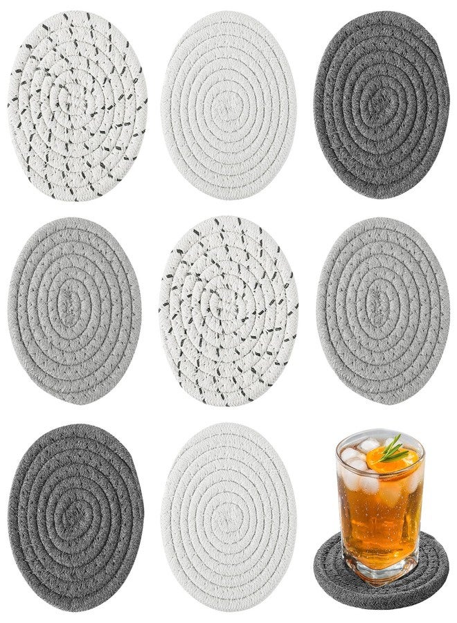 ANPHSIN Handmade Woven Drink Coasters, 8 Pcs Boho Absorbent Coasters for Home Decor, Cotton for Farmhouse Table Kinds of Cups New House Gift(4.3in, Grey/White) - Image 1