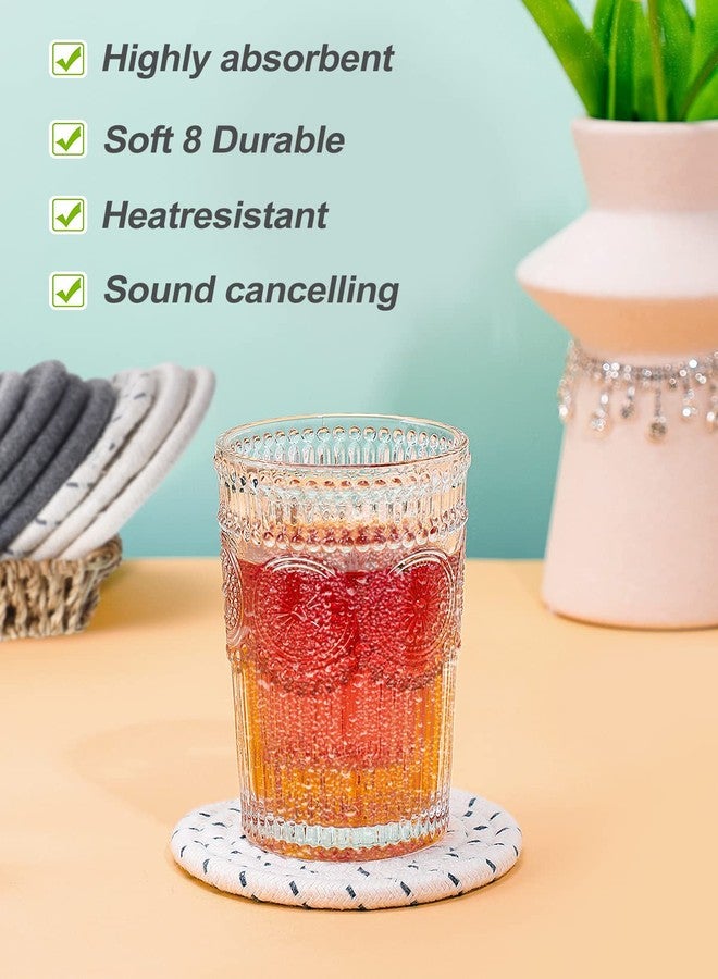 ANPHSIN Handmade Woven Drink Coasters, 8 Pcs Boho Absorbent Coasters for Home Decor, Cotton for Farmhouse Table Kinds of Cups New House Gift(4.3in, Grey/White) - Image 4