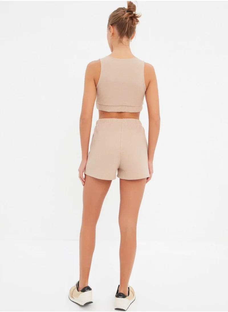 trendyol Plunge Neck Crop Top & Shorts Set