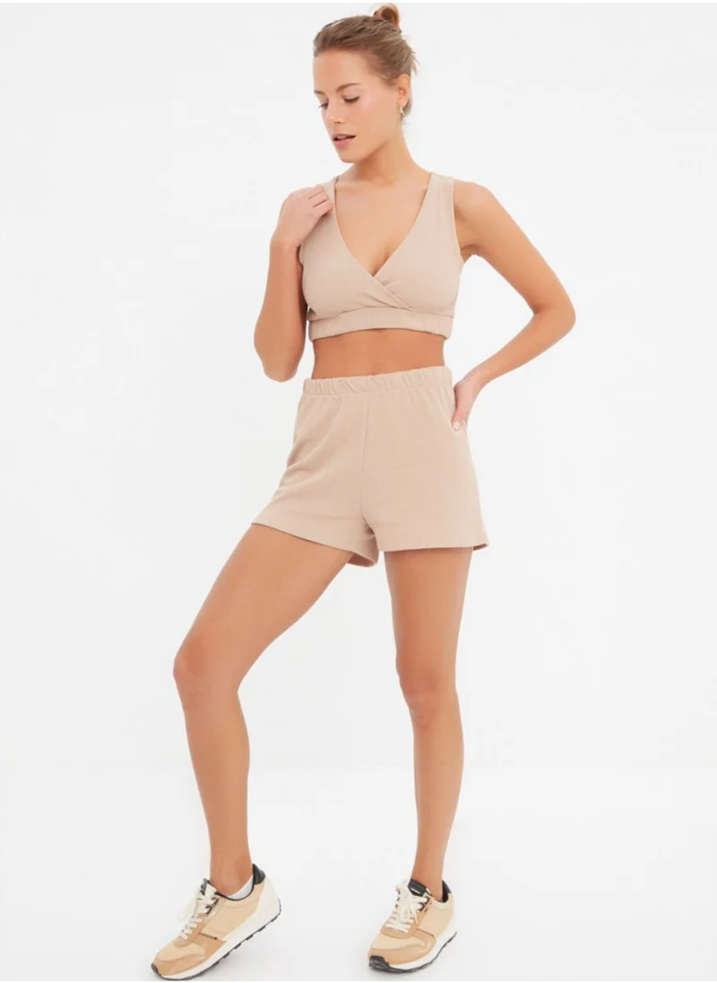 trendyol Plunge Neck Crop Top & Shorts Set