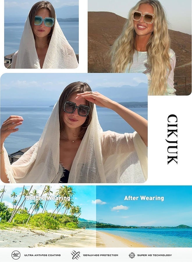 CIKJUK Rhinestone Sunglasses Women Men Bling Oversized Women's Sunglass Square Ladies Sun Glasses UV Protection Shades Black - Image 2