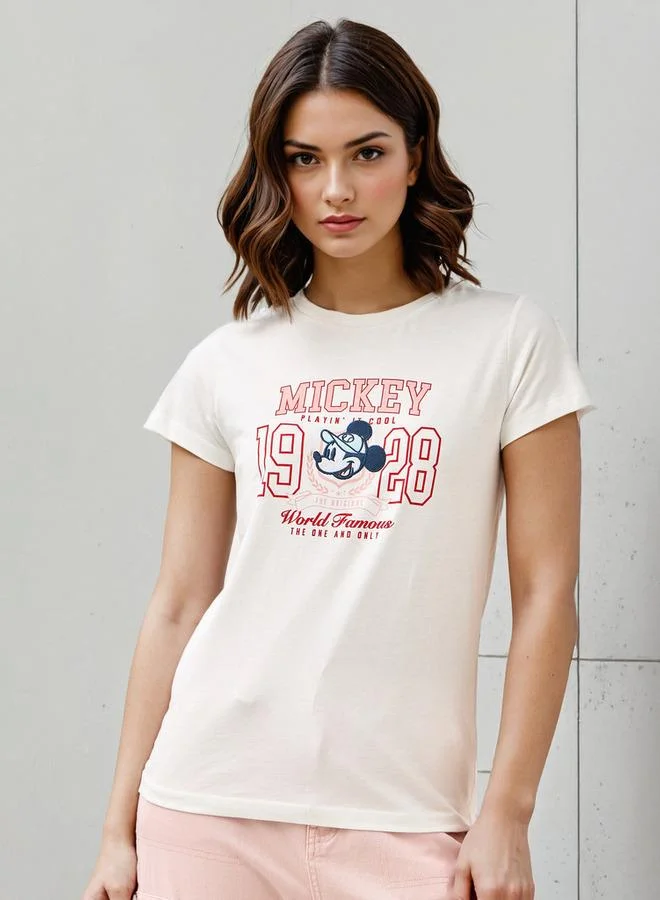 SP Characters Mickey Mouse Print T-shirt with Crew Neck