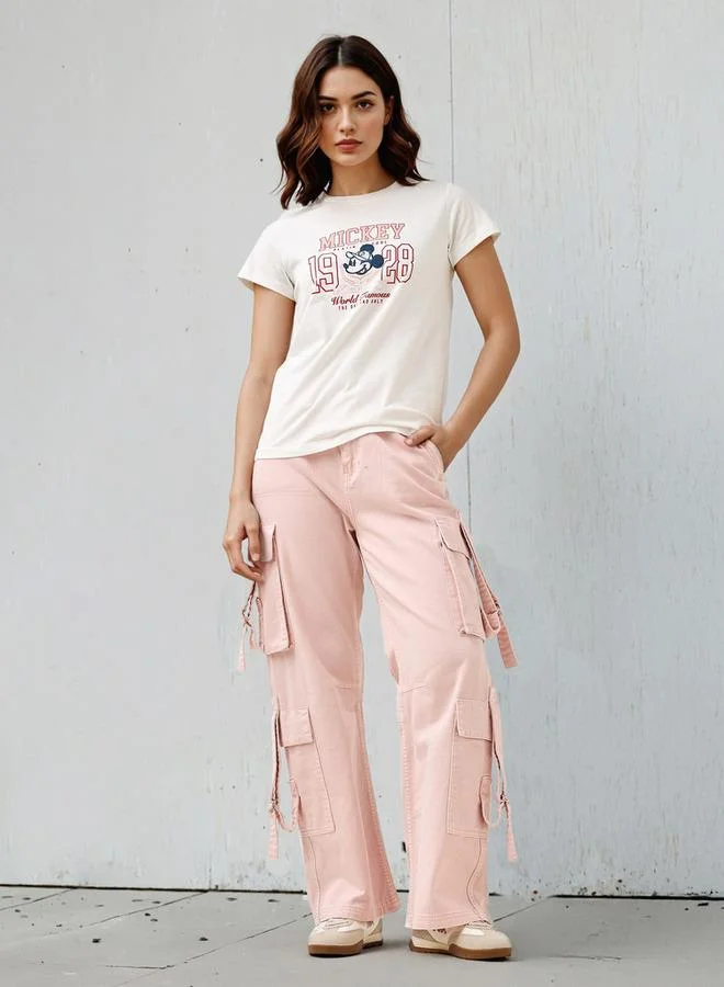 SP Characters Mickey Mouse Print T-shirt with Crew Neck