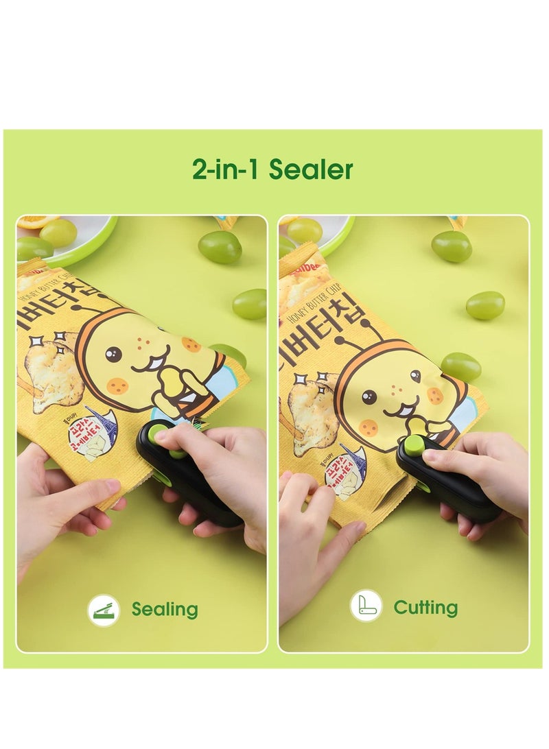 SYOSI Mini Bag Sealer, 2 in 1 Heat Sealer For Snacks, Rechargeable Handheld Plastic Bag Resealer, Vacuum Bag Sealing Machine Portable, Keep Food Chips Cookies Fresh (Black+Green) - Image 2