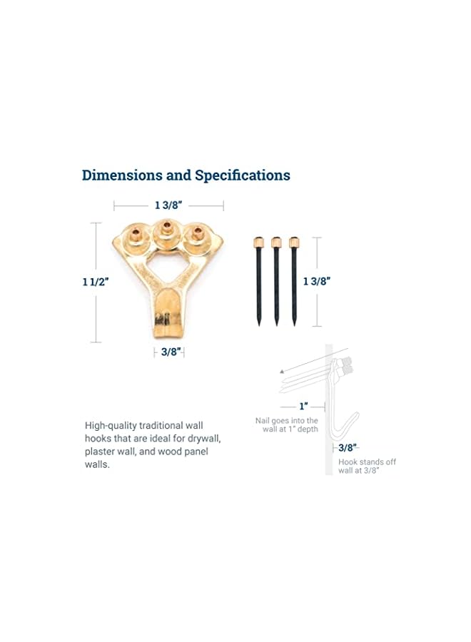 PROMASS Duty Picture Frame Hooks Supports Up to 100 lbs - 10 Pack with Nails | Picture Hanging Hooks for Drywall - Mirror Hanging Hardware - Plaster Wall Picture Hangers - Image 3