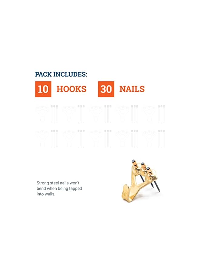 PROMASS Duty Picture Frame Hooks Supports Up to 100 lbs - 10 Pack with Nails | Picture Hanging Hooks for Drywall - Mirror Hanging Hardware - Plaster Wall Picture Hangers - Image 5