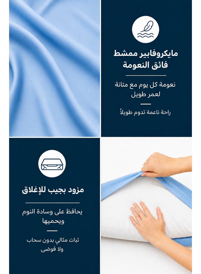 Premium Bedding Fitted Sheet with Pillowcases | Blue Color | Deep Pocket Upto 30 Cm | Solid Bed Sheet - Image 4