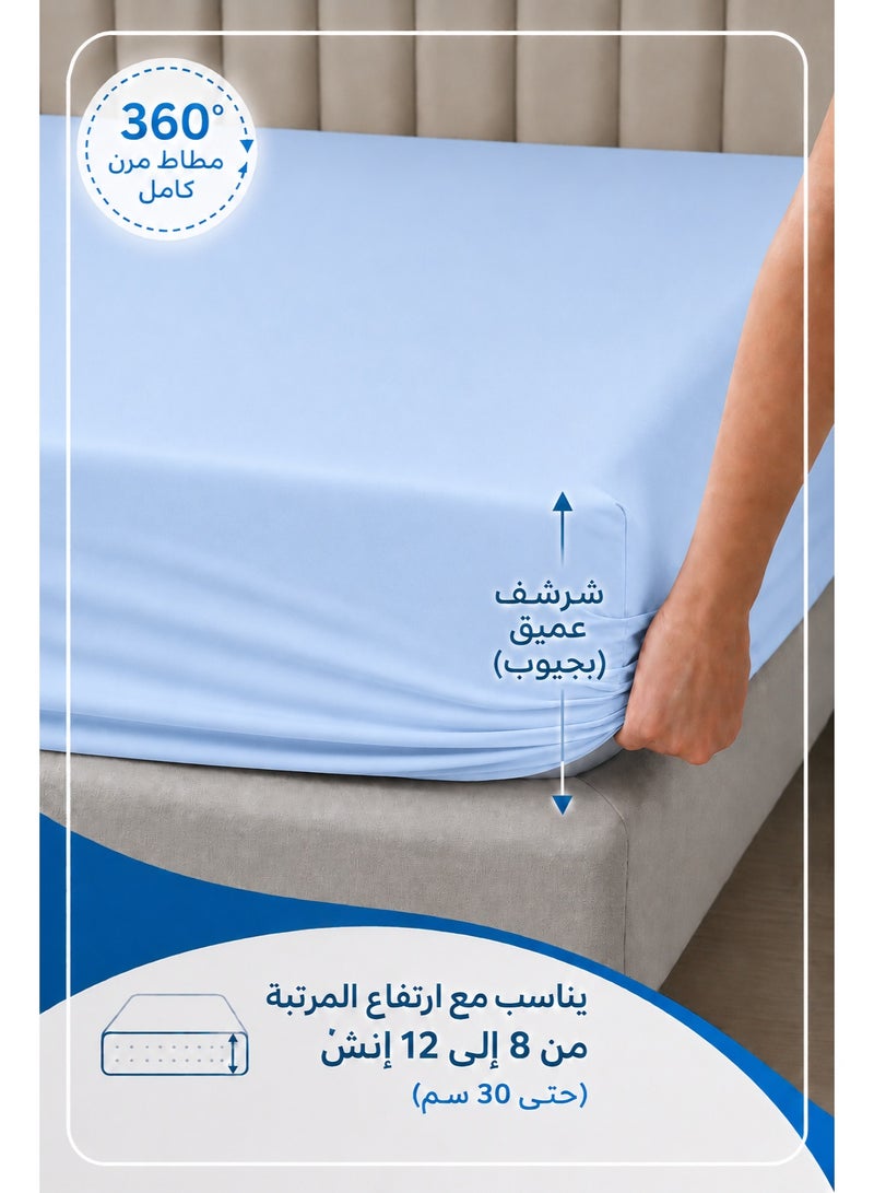 Premium Bedding Fitted Sheet with Pillowcases | Blue Color | Deep Pocket Upto 30 Cm | Solid Bed Sheet - Image 3