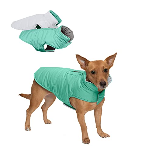 Furhaven WaterRepellent Reversible Small Dog Coat Washable Reflective w Leash Access Pocket CarryOn Purse Puffer Dog Jacket Mint Small - Image 1