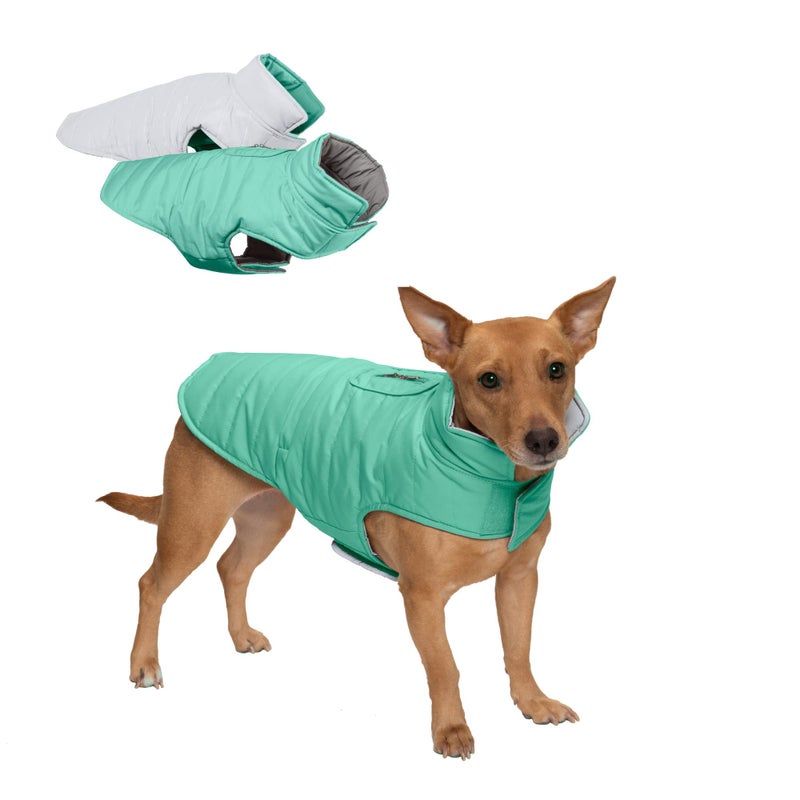 Furhaven WaterRepellent Reversible Small Dog Coat Washable Reflective w Leash Access Pocket CarryOn Purse Puffer Dog Jacket Mint Small - Image 2