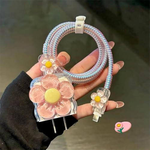 VNJ ACCESSORIES Protective Charger Case for iPhone 18W 20W iPhone 16 15 14 13 12 11 Pro Max Charging Cable Charger Protective Cover Data Cable Protective Sleeve-Peach ND Yellow Flower - Image 2