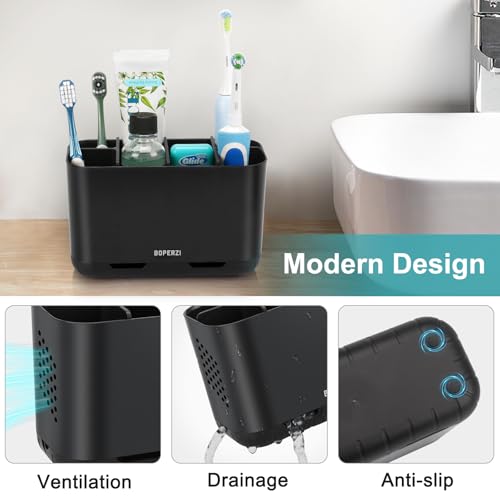 Boperzi Toothbrush Holders for Bathrooms Organizers and Storage, Large Tooth Brush Holders with Drainage, Anti-Slip Electric Toothbrush and Toothpaste Holders Caddy for Shower Kids Family, Black - Image 5